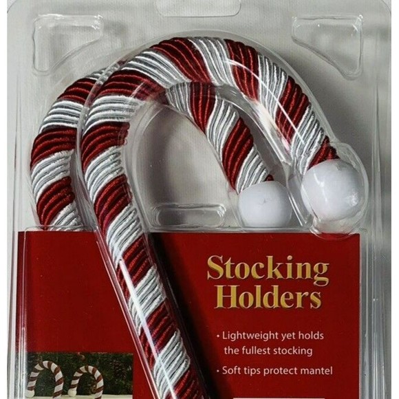 Candy Cane Christmas Stocking Holders Satin Cord Wrap 2 pk Red White Haute Decor - Picture 16 of 16
